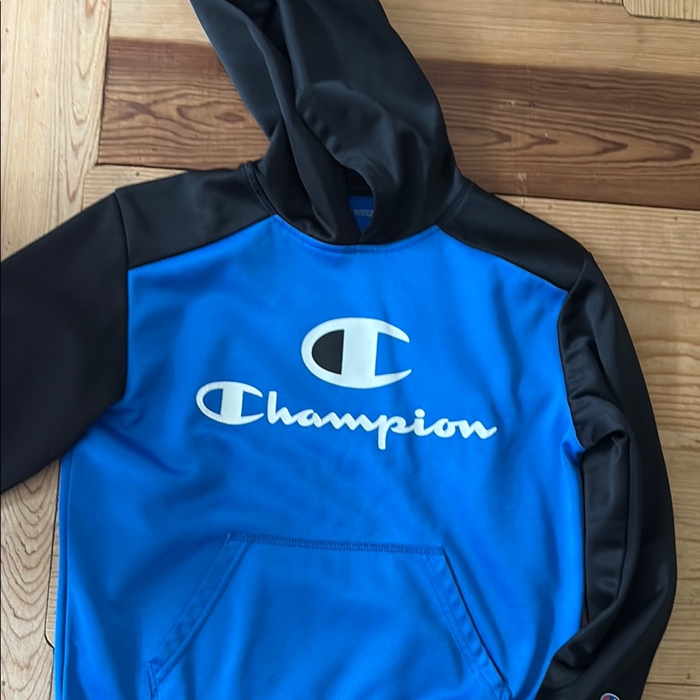 Champion Black and Blue Logo Hoodie